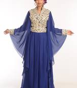 Navy Blue Georgette Hand Woven Stitched Islamic Kaftans