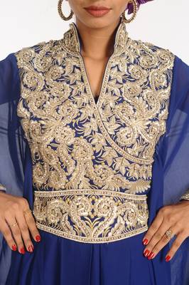 Navy Blue Georgette Hand Woven Stitched Islamic Kaftans 3