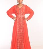 Tomato Georgette Hand Woven Stitched Islamic Kaftans
