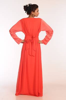 Tomato Georgette Hand Woven Stitched Islamic Kaftans 6