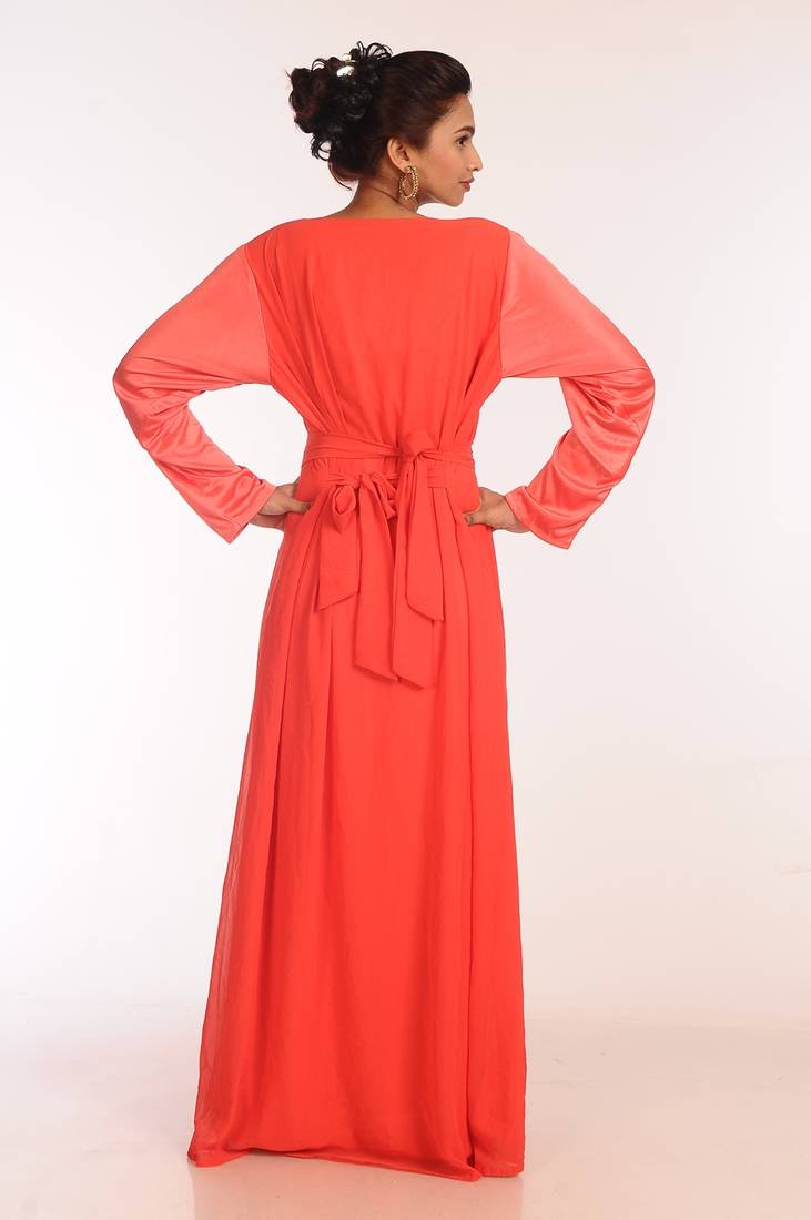 Tomato Georgette Hand Woven Stitched Islamic Kaftans