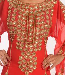 Tomato Georgette Hand Woven Stitched Islamic Kaftans