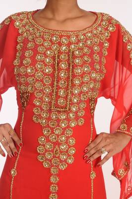 Tomato Georgette Hand Woven Stitched Islamic Kaftans 2
