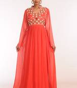 Tomato Georgette Hand Woven Stitched Islamic Kaftans