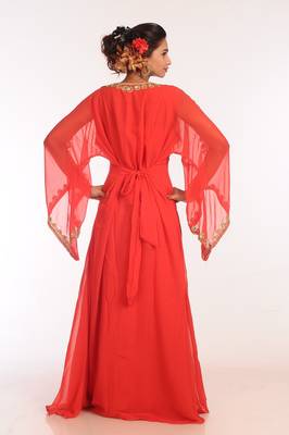 Red Georgette Hand Woven Stitched Islamic Kaftans 2