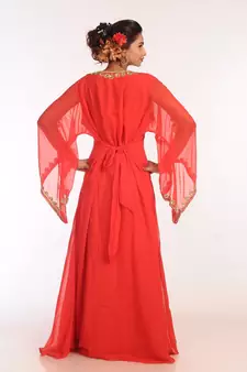 Red Georgette Hand Woven Stitched Islamic Kaftans