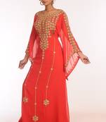 Red Georgette Hand Woven Stitched Islamic Kaftans