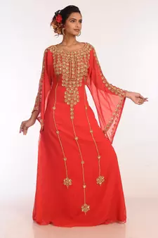 Red Georgette Hand Woven Stitched Islamic Kaftans