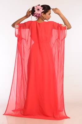 Tomato Georgette Hand Woven Stitched Islamic Kaftans 2