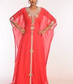 Tomato Georgette Hand Woven Stitched Islamic Kaftans