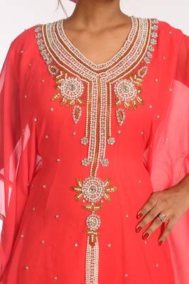 Tomato Georgette Hand Woven Stitched Islamic Kaftans 3