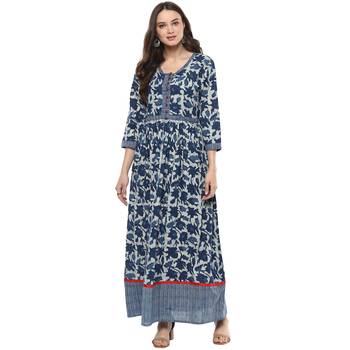   Indigo Hand Block Printed Cotton stitched kurti 1