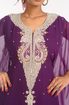 Purple Georgette Hand Woven Stitched Islamic Kaftans 3