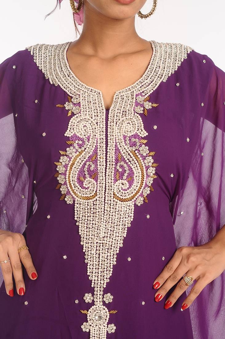 Purple Georgette Hand Woven Stitched Islamic Kaftans