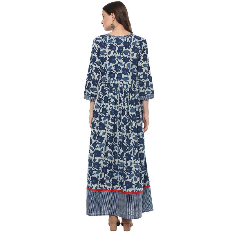Geroo Jaipur Indigo Hand Block Printed Cotton stitched kurti