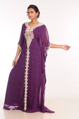 Purple Georgette Hand Woven Stitched Islamic Kaftans 4