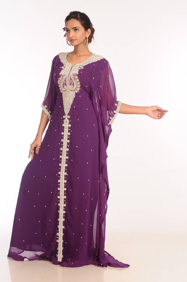 Purple Georgette Hand Woven Stitched Islamic Kaftans