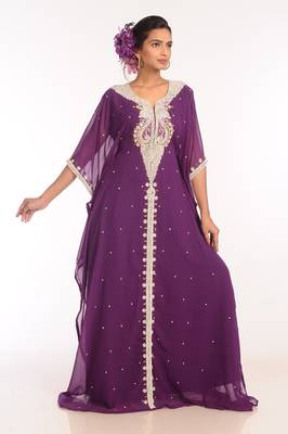 Purple Georgette Hand Woven Stitched Islamic Kaftans 5