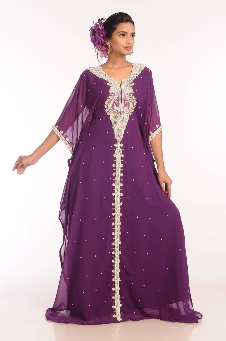 Purple Georgette Hand Woven Stitched Islamic Kaftans