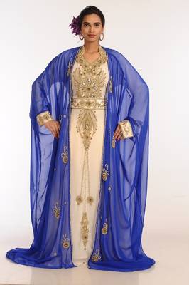 Multicolor Georgette Hand Woven Stitched Islamic Kaftans With Jacket 1