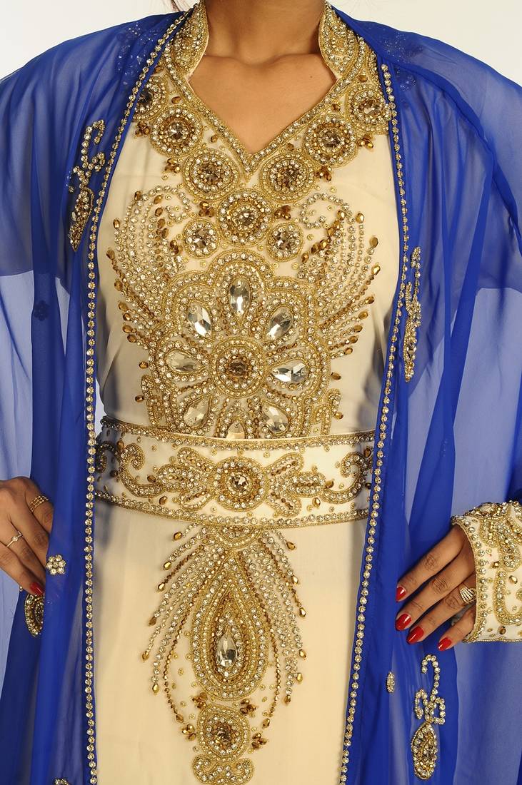 Multicolor Georgette Hand Woven Stitched Islamic Kaftans With Jacket