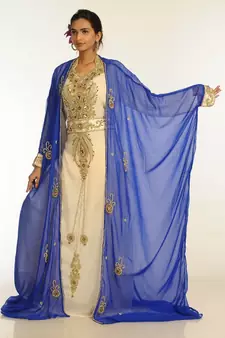 Multicolor Georgette Hand Woven Stitched Islamic Kaftans With Jacket