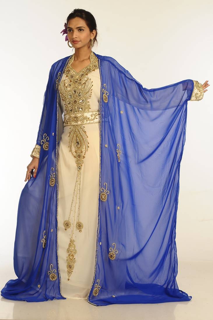 Multicolor Georgette Hand Woven Stitched Islamic Kaftans With Jacket