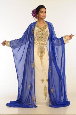 Multicolor Georgette Hand Woven Stitched Islamic Kaftans With Jacket 4