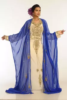 Multicolor Georgette Hand Woven Stitched Islamic Kaftans With Jacket