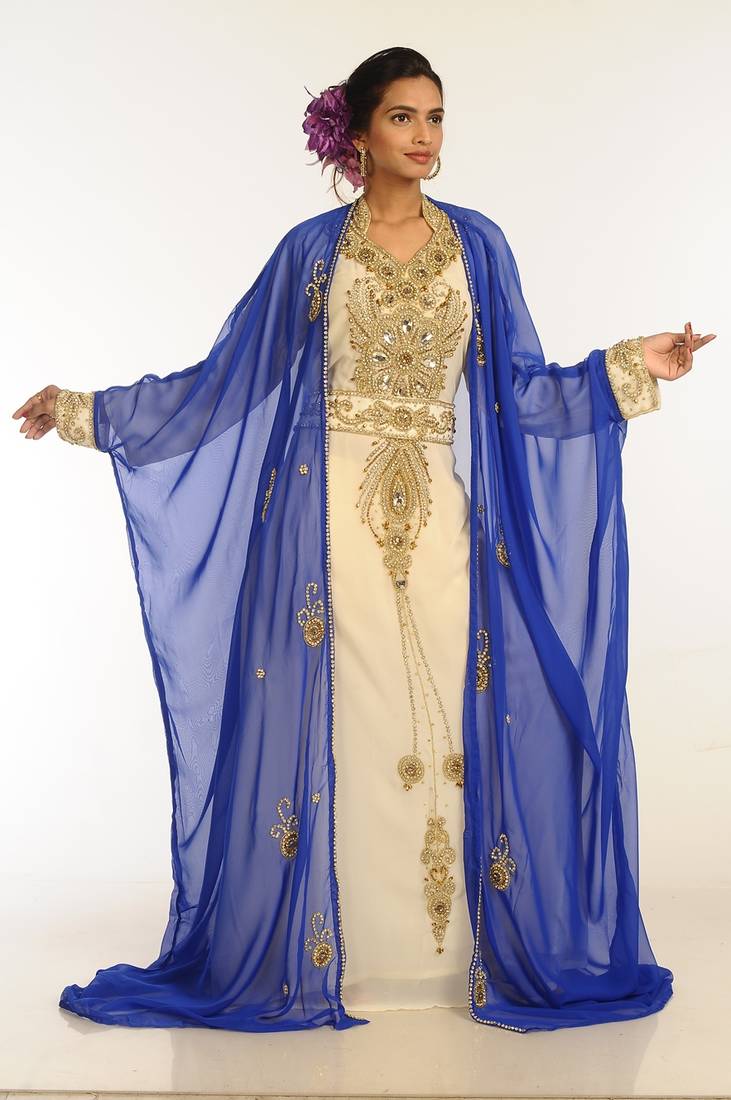 Multicolor Georgette Hand Woven Stitched Islamic Kaftans With Jacket