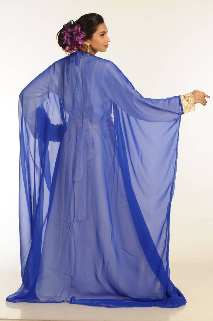 Multicolor Georgette Hand Woven Stitched Islamic Kaftans With Jacket