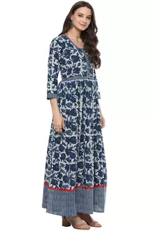   Indigo Hand Block Printed Cotton stitched kurti