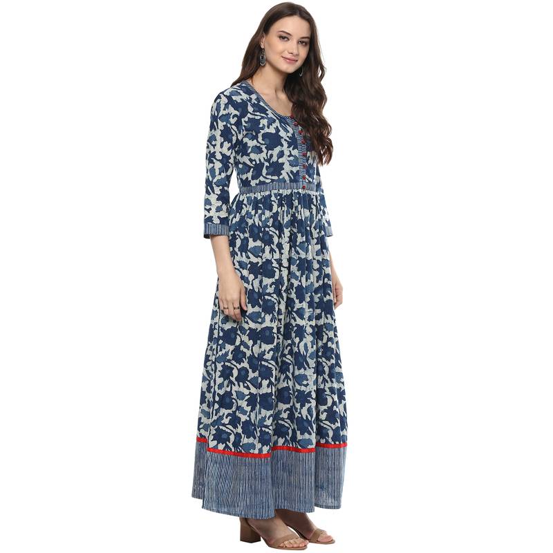 Geroo Jaipur Indigo Hand Block Printed Cotton stitched kurti