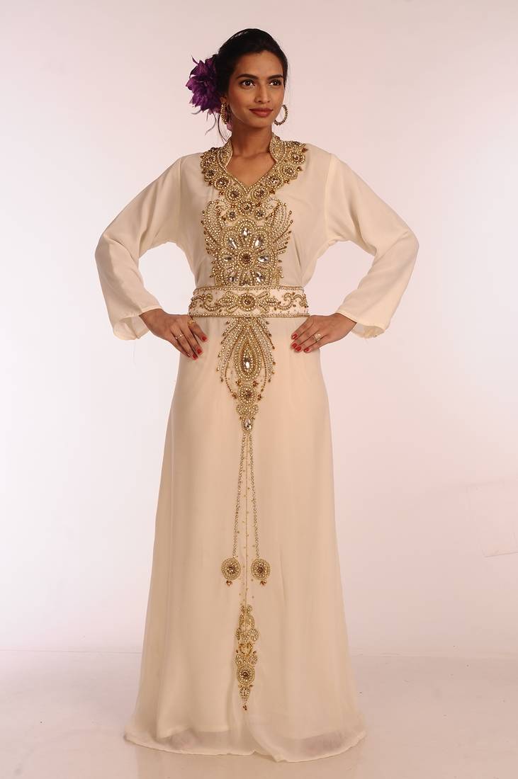 Multicolor Georgette Hand Woven Stitched Islamic Kaftans With Jacket