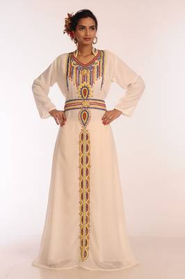 Multicolor Georgette Hand Woven Stitched Islamic Kaftans With Jacket 3