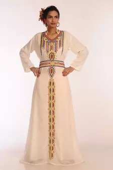 Multicolor Georgette Hand Woven Stitched Islamic Kaftans With Jacket