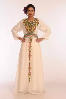 Multicolor Georgette Hand Woven Stitched Islamic Kaftans With Jacket