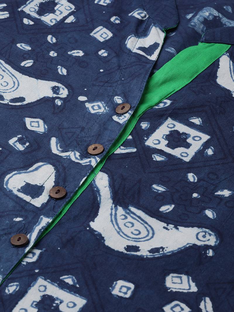 Geroo Jaipur Indigo Hand Block Printed Cotton Stitched Kurti - Unique and Stylish