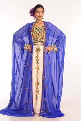 Multicolor Georgette Hand Woven Stitched Islamic Kaftans With Jacket 1