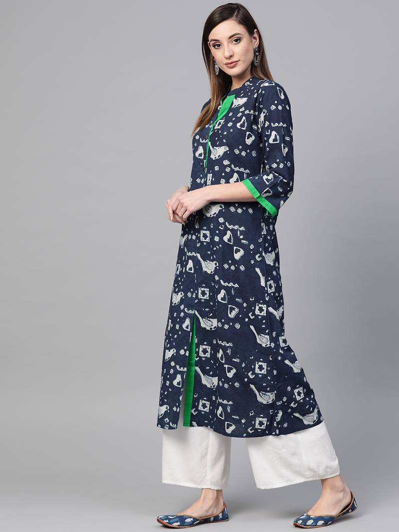 Geroo Jaipur Indigo Hand Block Printed Cotton Stitched Kurti - Unique and Stylish