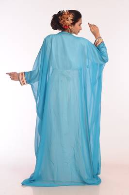 Multicolor Georgette Hand Woven Stitched Islamic Kaftans With Jacket 2