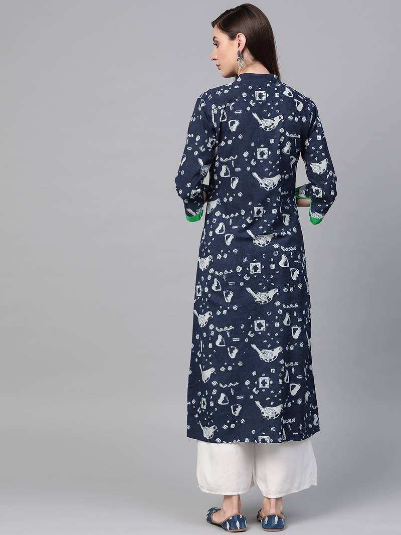 Geroo Jaipur Indigo Hand Block Printed Cotton Stitched Kurti - Unique and Stylish
