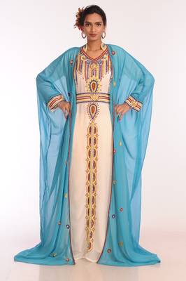 Multicolor Georgette Hand Woven Stitched Islamic Kaftans With Jacket 1