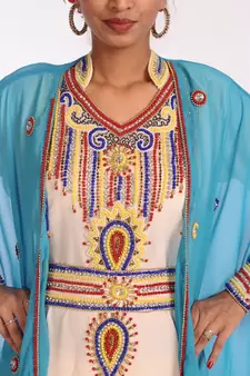 Multicolor Georgette Hand Woven Stitched Islamic Kaftans With Jacket