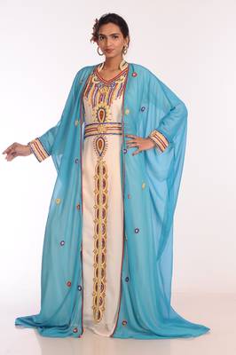 Multicolor Georgette Hand Woven Stitched Islamic Kaftans With Jacket 4