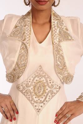 Cream Georgette Hand Woven Stitched Islamic Kaftans 6