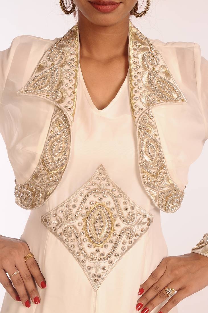 Cream Georgette Hand Woven Stitched Islamic Kaftans