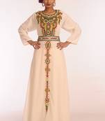 Cream Georgette Hand Woven Stitched Islamic Kaftans