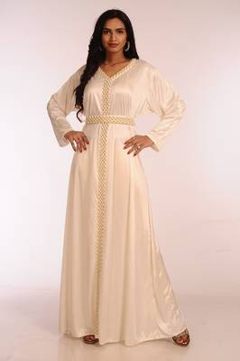 Cream Georgette Hand Woven Stitched Islamic Kaftans 1