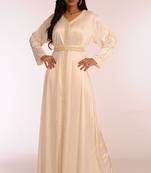 Cream Georgette Hand Woven Stitched Islamic Kaftans